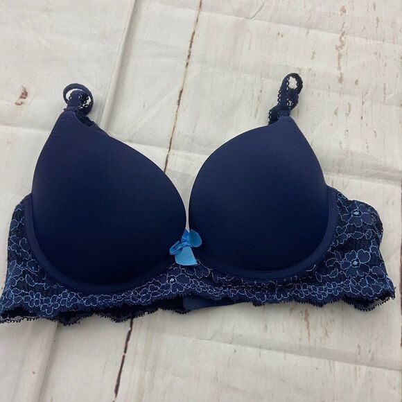 Aerie Navy Blue Floral Lace Bra Womens 34C - Picture 1 of 5